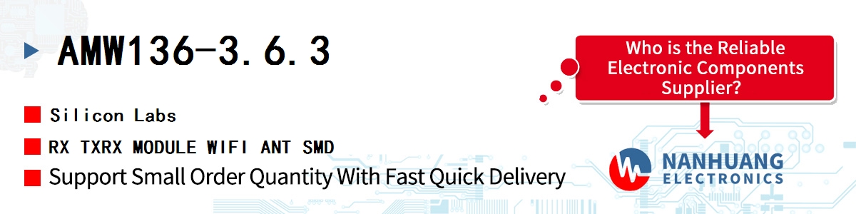 AMW136-3.6.3 Silicon Labs RX TXRX MODULE WIFI ANT SMD